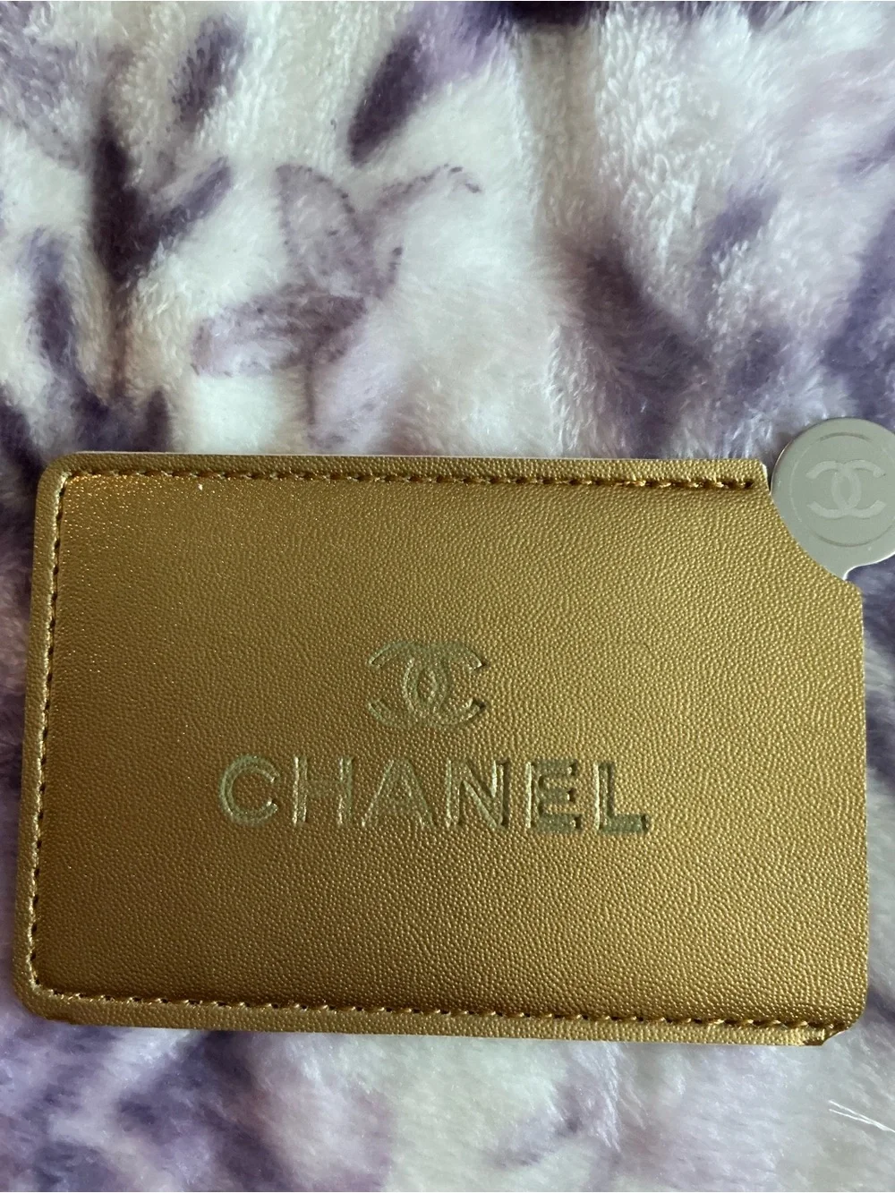 CHANEL Gold Metallic Card Case or Mirror with Embossed Logo